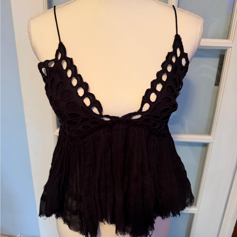Free People Black Crochet Lace Top